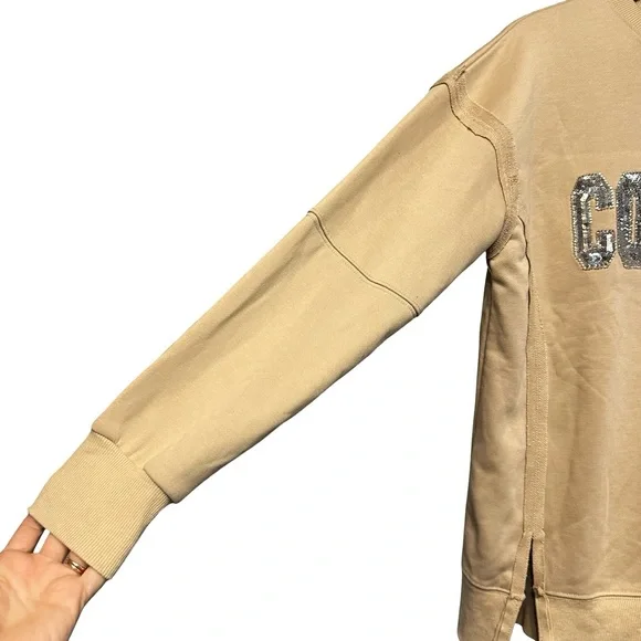 Cowgirl Sequin Sweatshirt Small Tan Western Crewneck Rodeo Minimalist Country - Picture 6 of 12